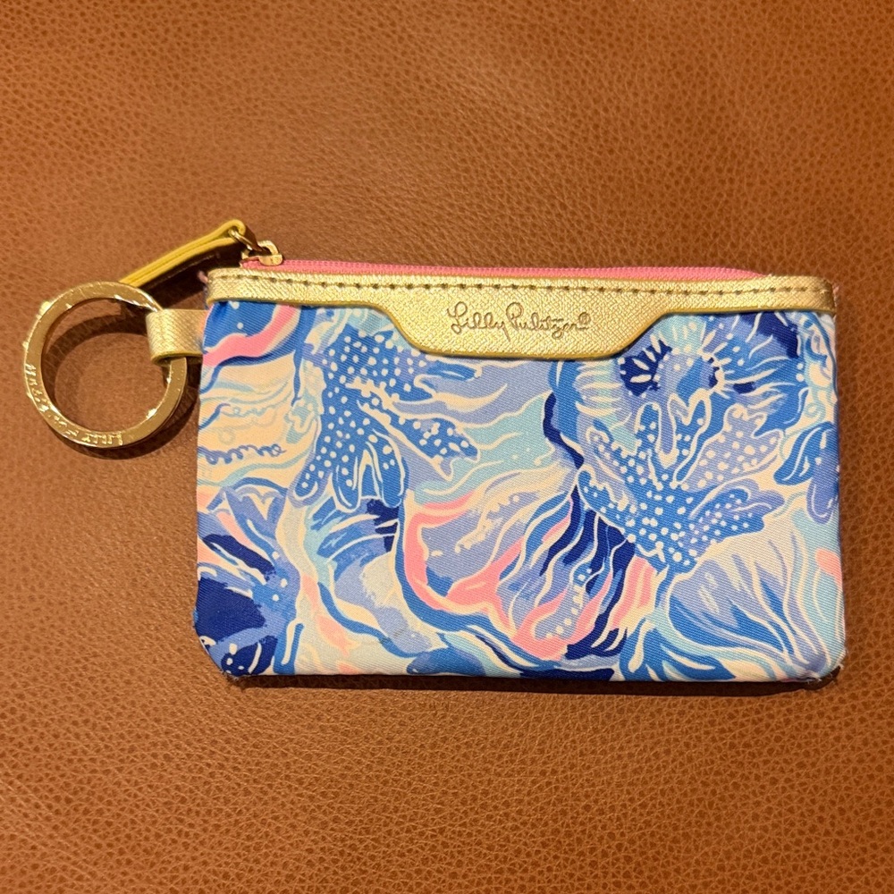Lilly Pulitzer Gold-Trim Floral Card Pouch in Blue & Pink